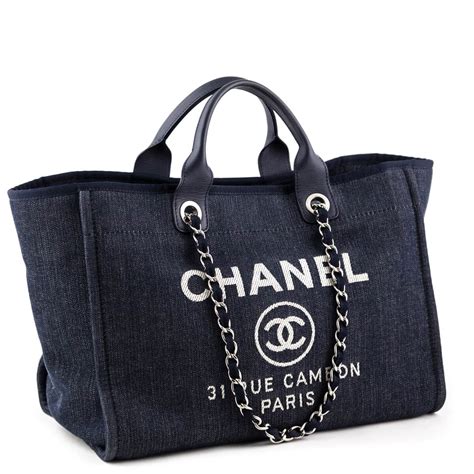 chanel blue hand bag|Chanel denim tote.